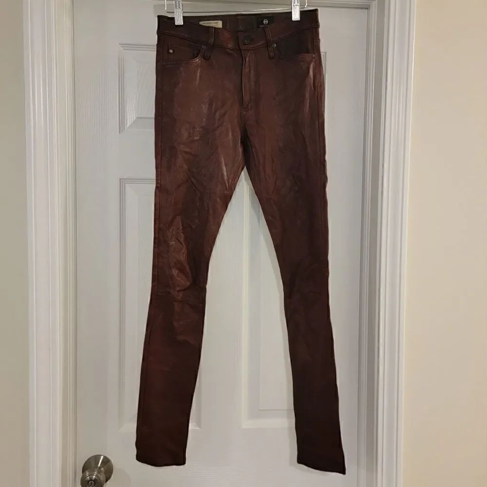 AG Pants Lamb Leather Farrah Skinny High Rise Wine Soft Saks Fifth Avenue sz 26